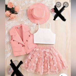 Girls vest, hat, camisole and butterfly skirt